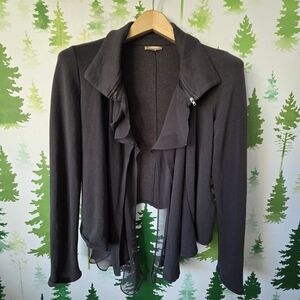 Bordeaux Charcoal Gray Drape Front Sweater Jacket.
